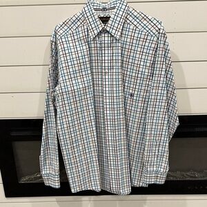 Ariat Men's Checkered Dress Shirt - Blue and White